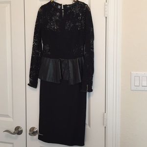 Zara black lace and leather midi dress (size S)